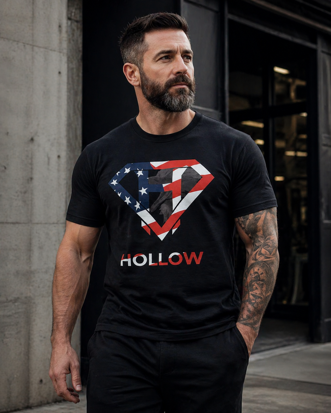 Hollow American Flag Black Heavyweight Tee