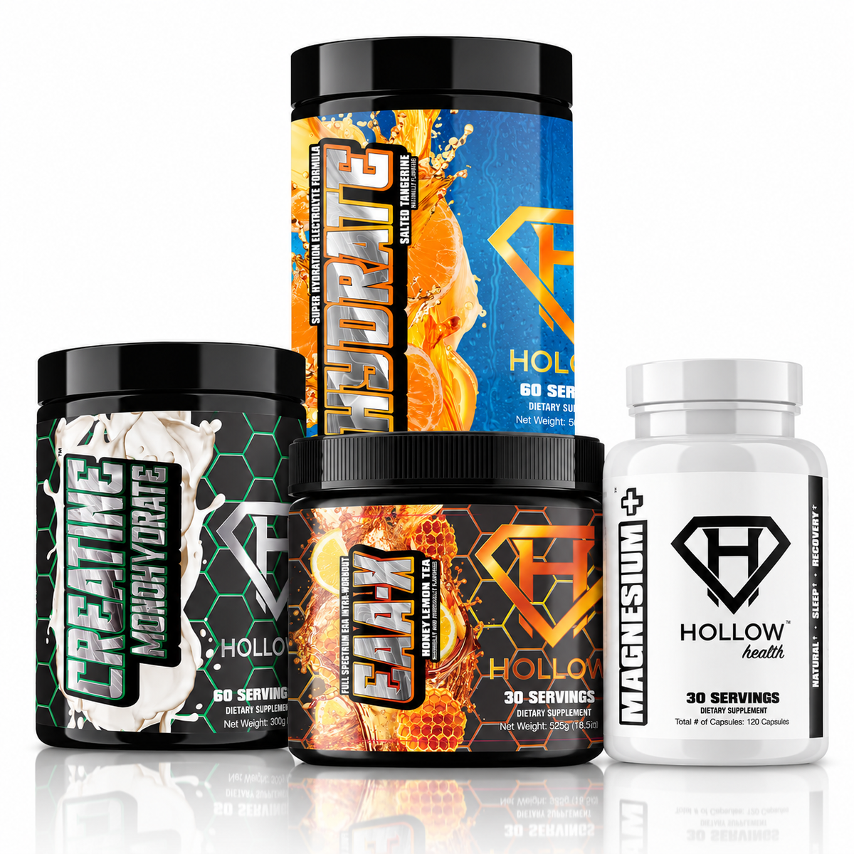 Hollow Labs Starter Stack: Hydrate, Creatine Monohydrate, EAAX V2 and Magnesium+