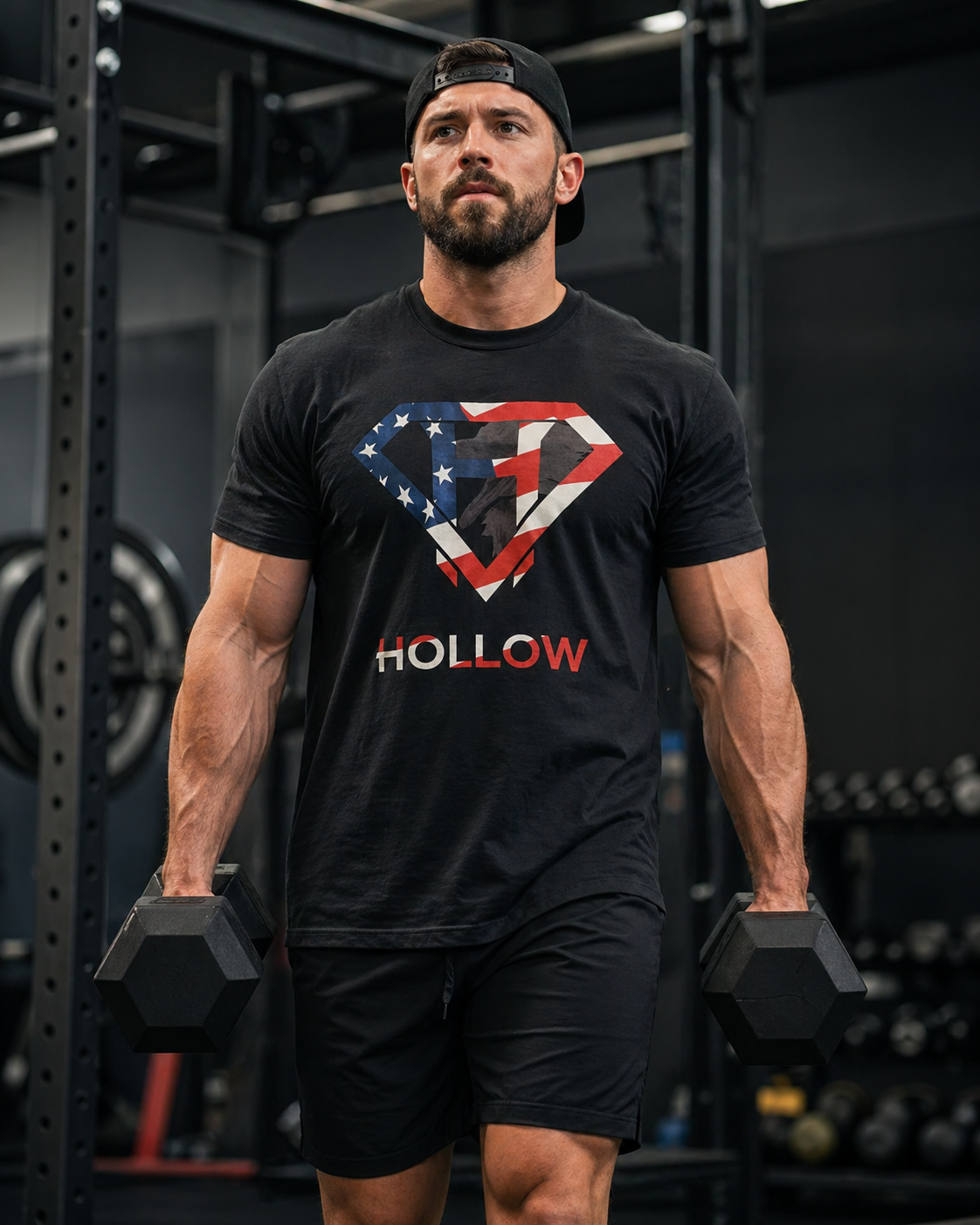 Hollow American Flag Black Heavyweight Tee