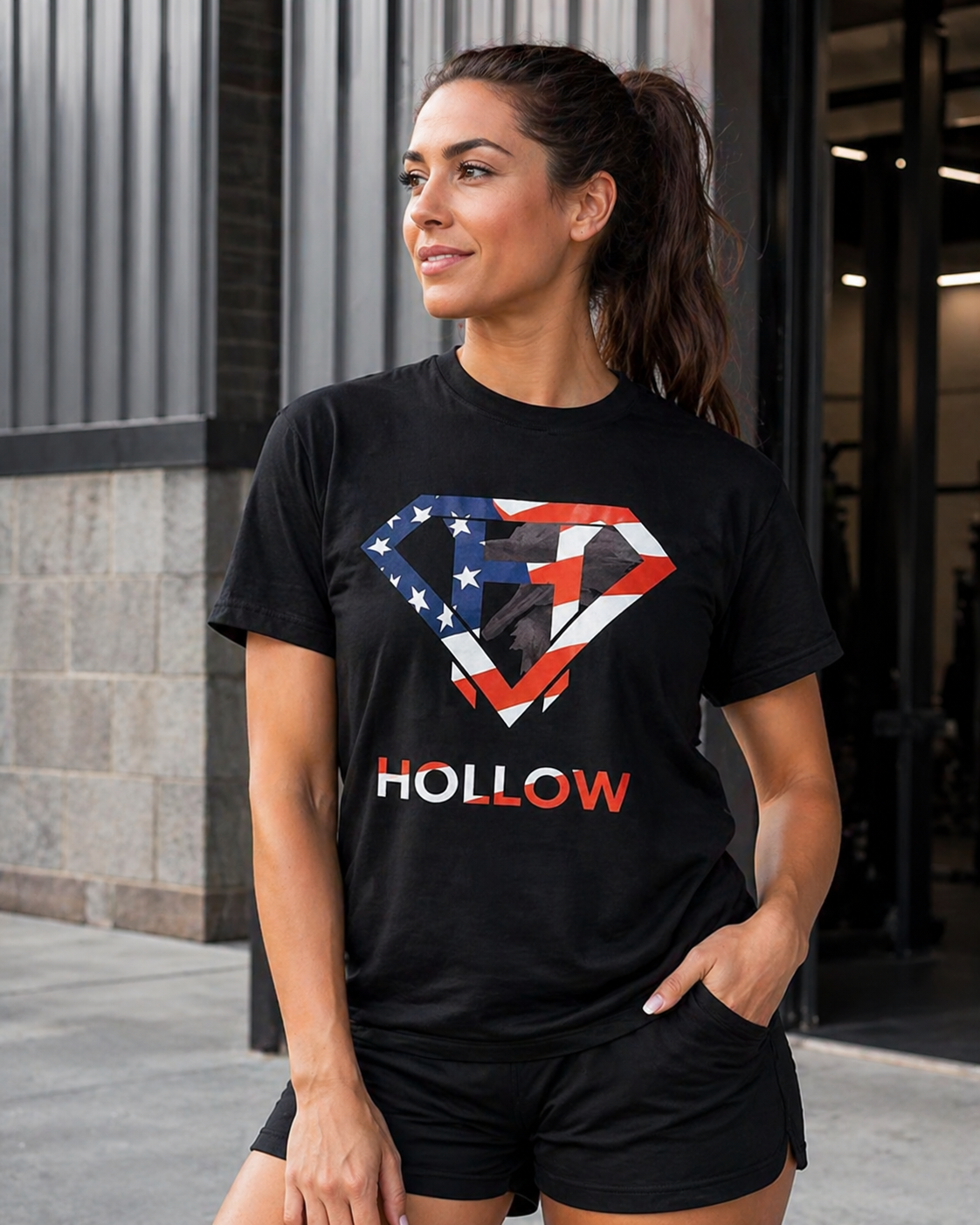 Hollow American Flag Black Heavyweight Tee