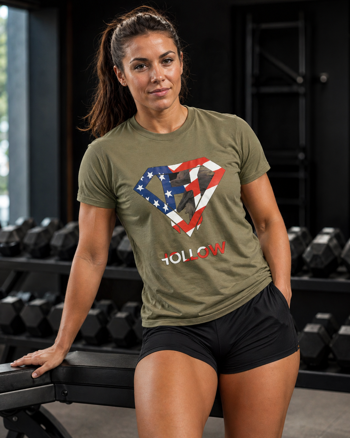 Hollow American Flag Heavyweight Tee - Military Green