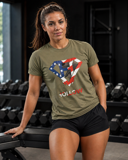 Hollow American Flag Heavyweight Tee - Military Green