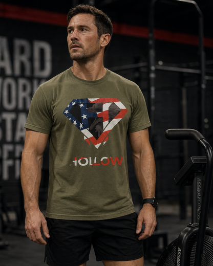 Hollow American Flag Heavyweight Tee - Military Green