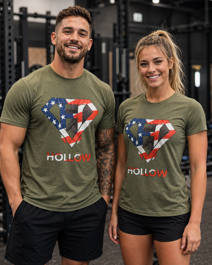 Hollow American Flag Heavyweight Tee - Military Green