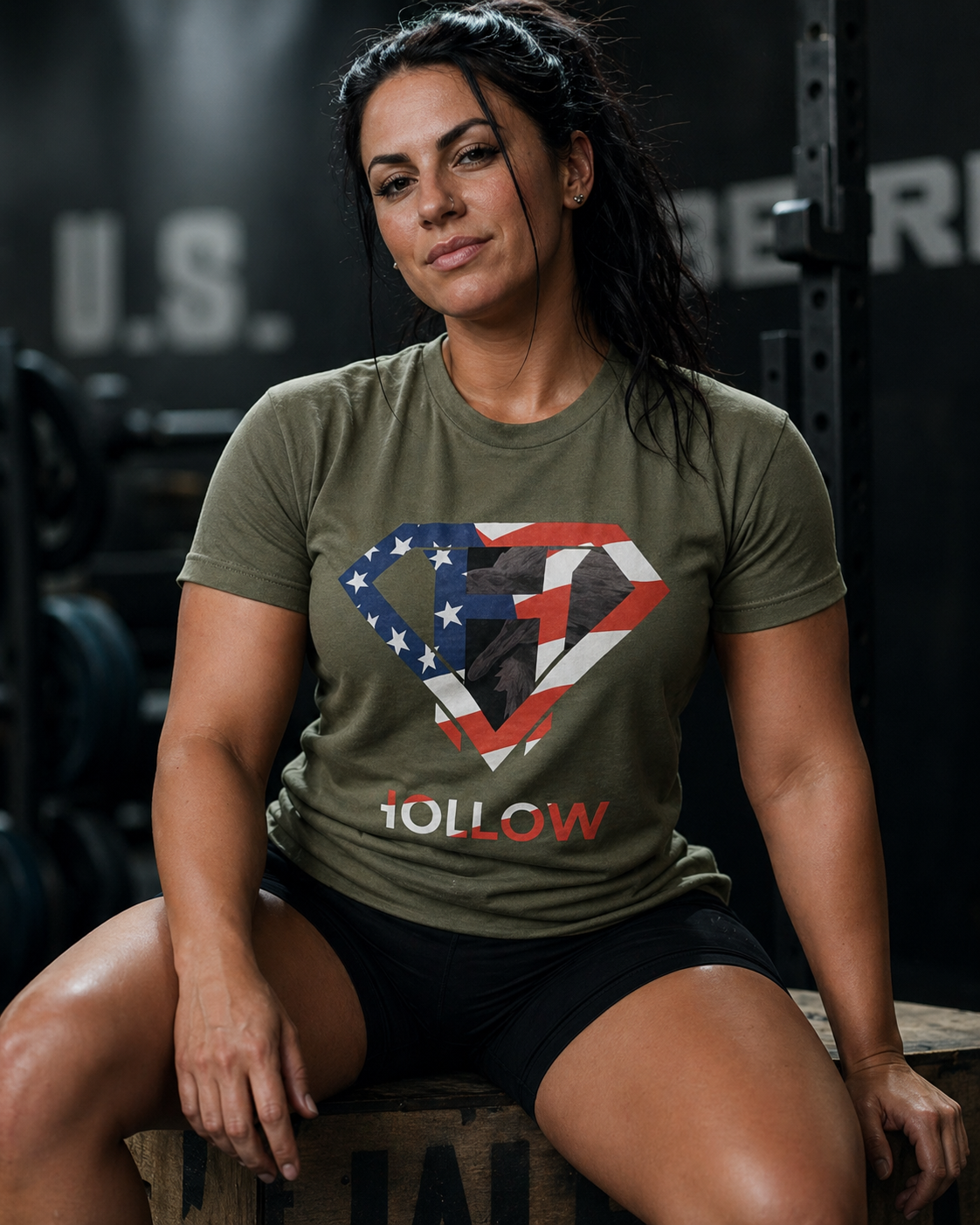 Hollow American Flag Heavyweight Tee - Military Green