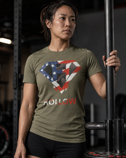 Hollow American Flag Heavyweight Tee - Military Green