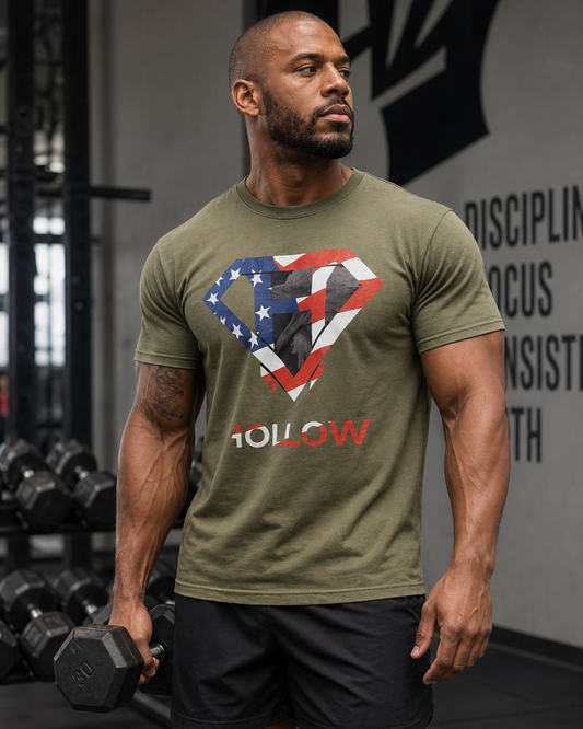 Hollow American Flag Heavyweight Tee - Military Green