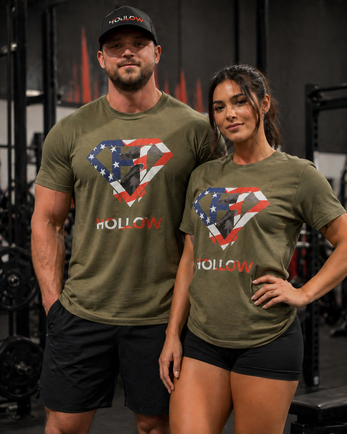 Hollow American Flag Heavyweight Tee - Military Green
