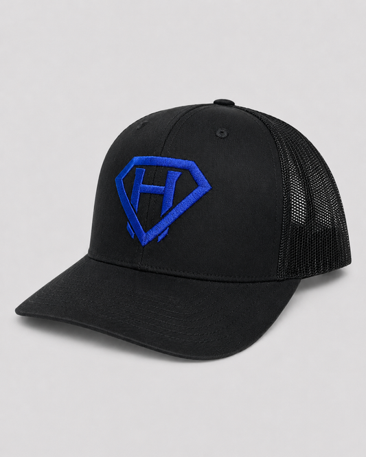 Stitched Trucker Hat - Black / Blue
