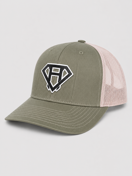 Acrylic Patch Trucker Hat - Olive / Tan
