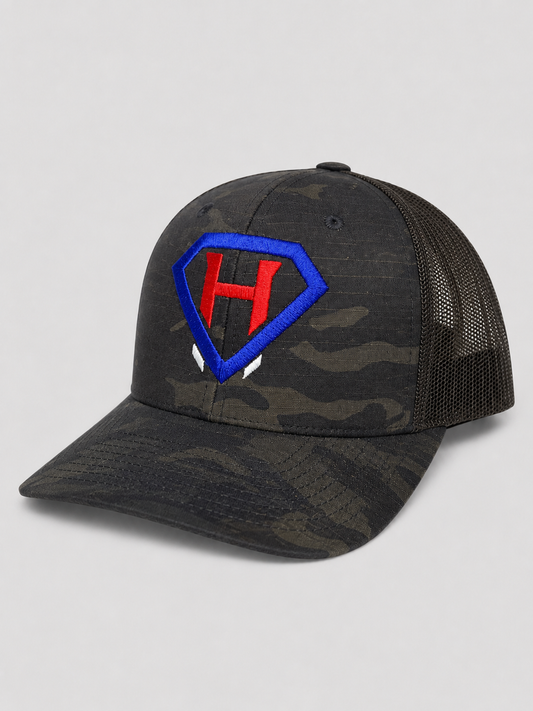 Stitched Trucker Hat - Black Camo