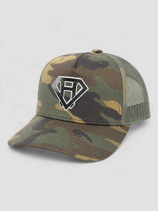 Acrylic Patch Trucker Hat - Green Camo