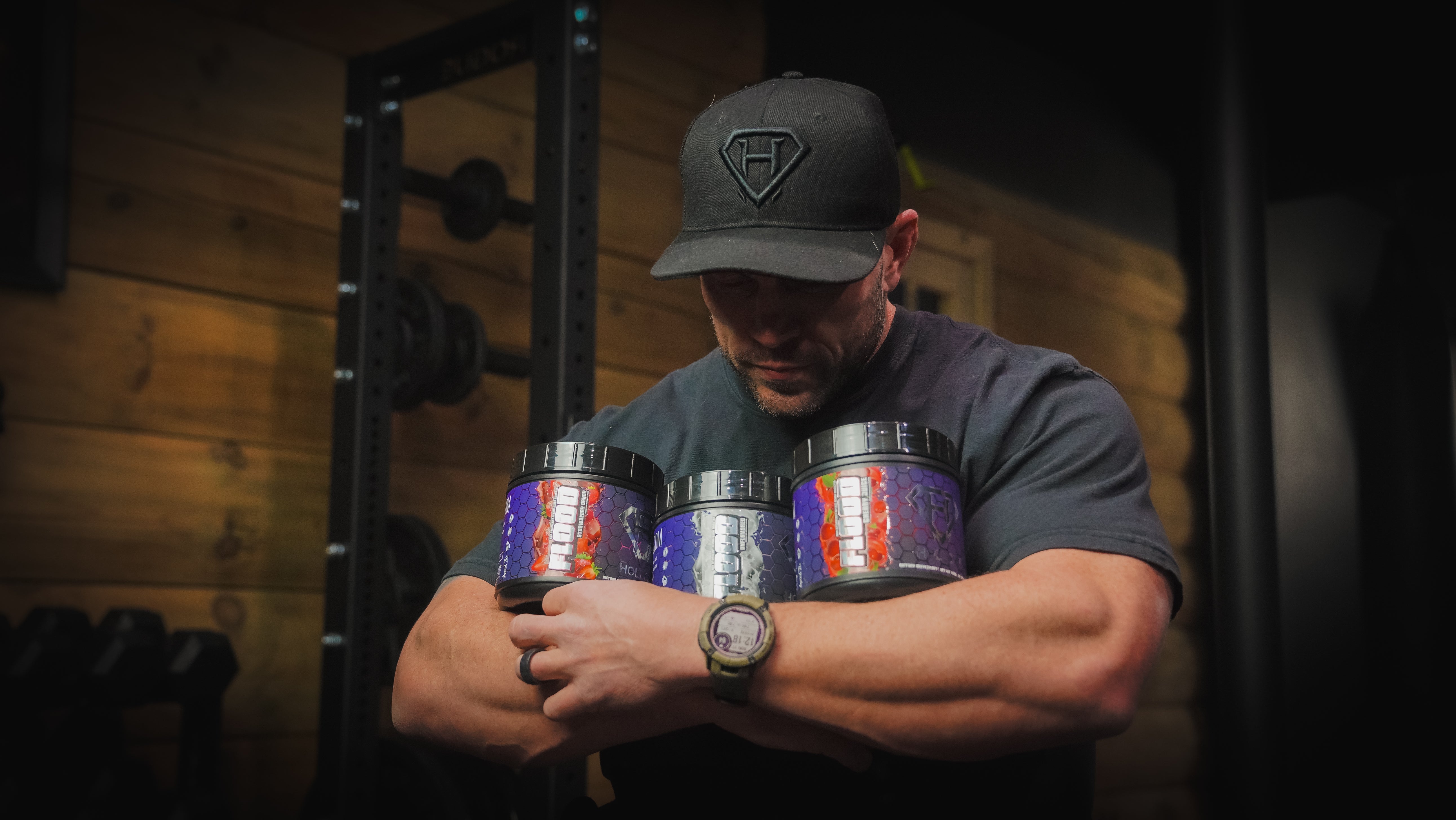 Hollow Labs founder with FLOOD and CRASH supplements