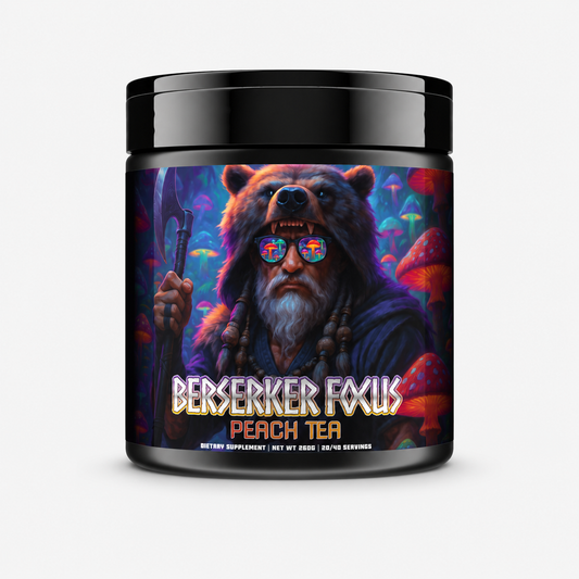 Hollow Labs Berserker Focus supplement on a light gray background
