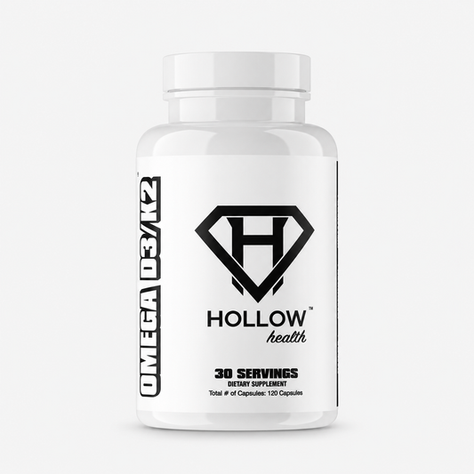 Hollow Labs Omega D3 K2 supplement on a light gray background