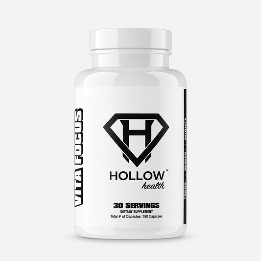 Hollow Labs Vita Focus supplement on a light gray background