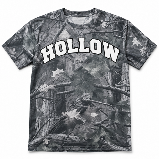 Front product render of the Hollow Woodland Camo Tee on a white background